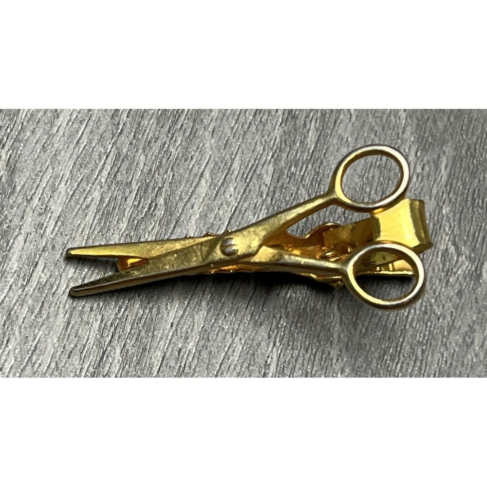 Vintage Gold Tone Scissors Tie Clip Bar Men's Accessory Barber Stylist Hong Kong